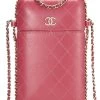 Chanel Pink Calfskin Crossbody Chain Phone Holder