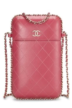 Chanel Pink Calfskin Crossbody Chain Phone Holder