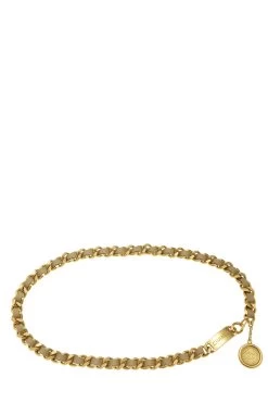 Chanel Gold & Beige Leather Chain Belt