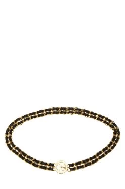 Chanel Gold & Black Leather Sunburst Double Chain Belt