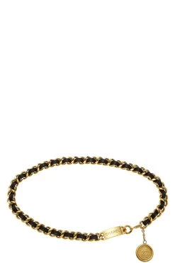 Chanel Gold & Black Leather 'CC' Medallion Chain Belt