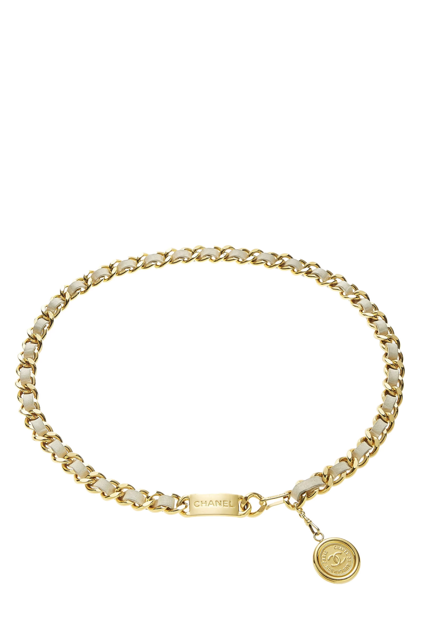 Chanel Gold & White Leather Chain Belt 1 Chanel Gold & White Leather Chain Belt
