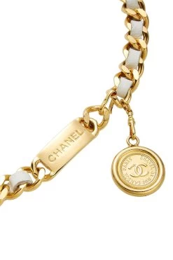 Chanel Gold & White Leather Chain Belt 3 Chanel Gold & White Leather Chain Belt -Fashion clothing Q6A01M17WB021 2