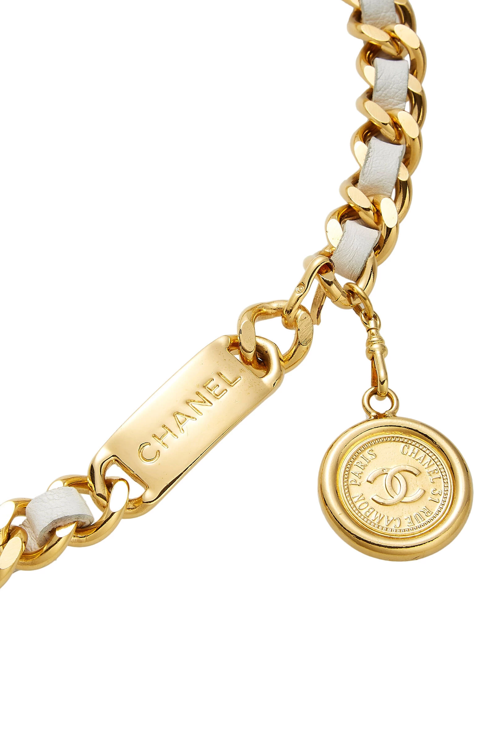 Chanel Gold & White Leather Chain Belt 2 Chanel Gold & White Leather Chain Belt - Image 2