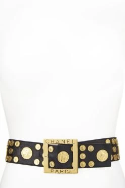 Chanel Black Coin Embellished Leather Belt 70