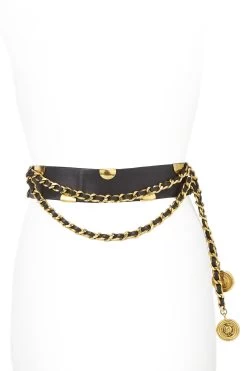 Chanel Black Leather & Chain Waist Belt 70 -Fashion clothing Q6A04I1LKB013 4
