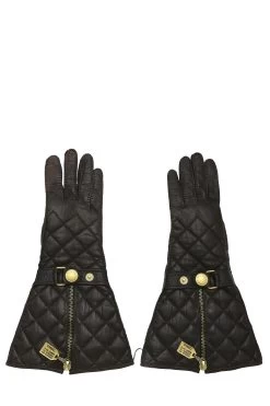 Chanel Brown Quilted Lambskin Gloves