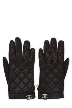 Chanel Black Lambskin 'CC' Turnlock Gloves