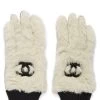 Chanel White Faux Fur 'CC' Gloves