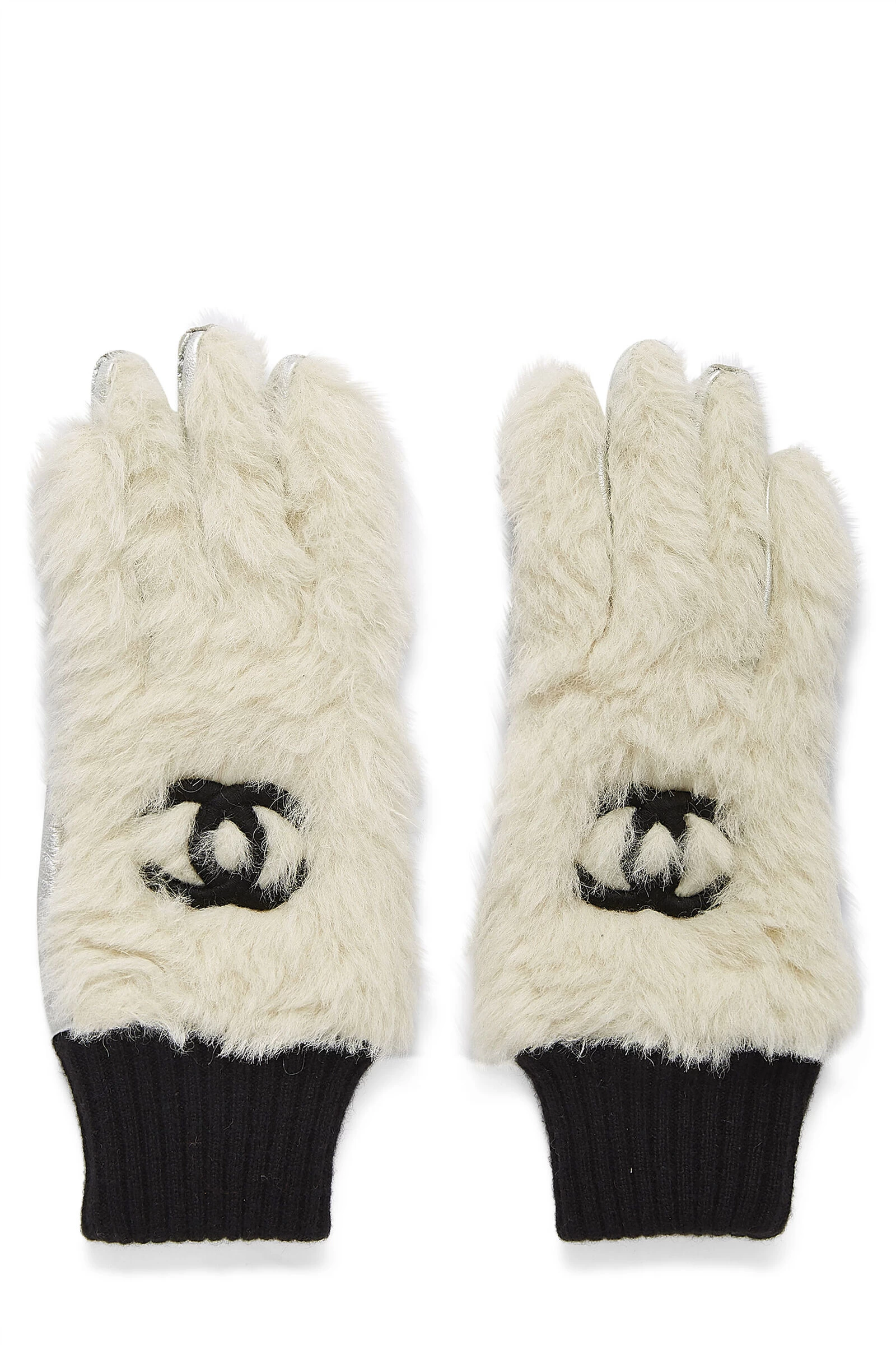 Chanel White Faux Fur 'CC' Gloves 1 Chanel White Faux Fur 'CC' Gloves