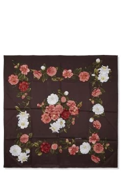 Chanel Brown Floral Silk Scarf
