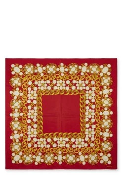 Chanel Red Silk 'CC' Scarf