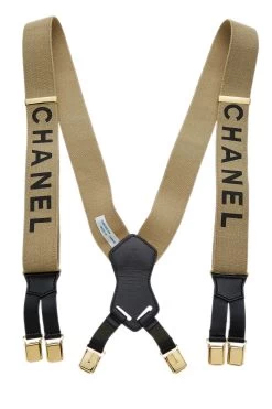 Chanel Beige Elastic Logo Suspenders