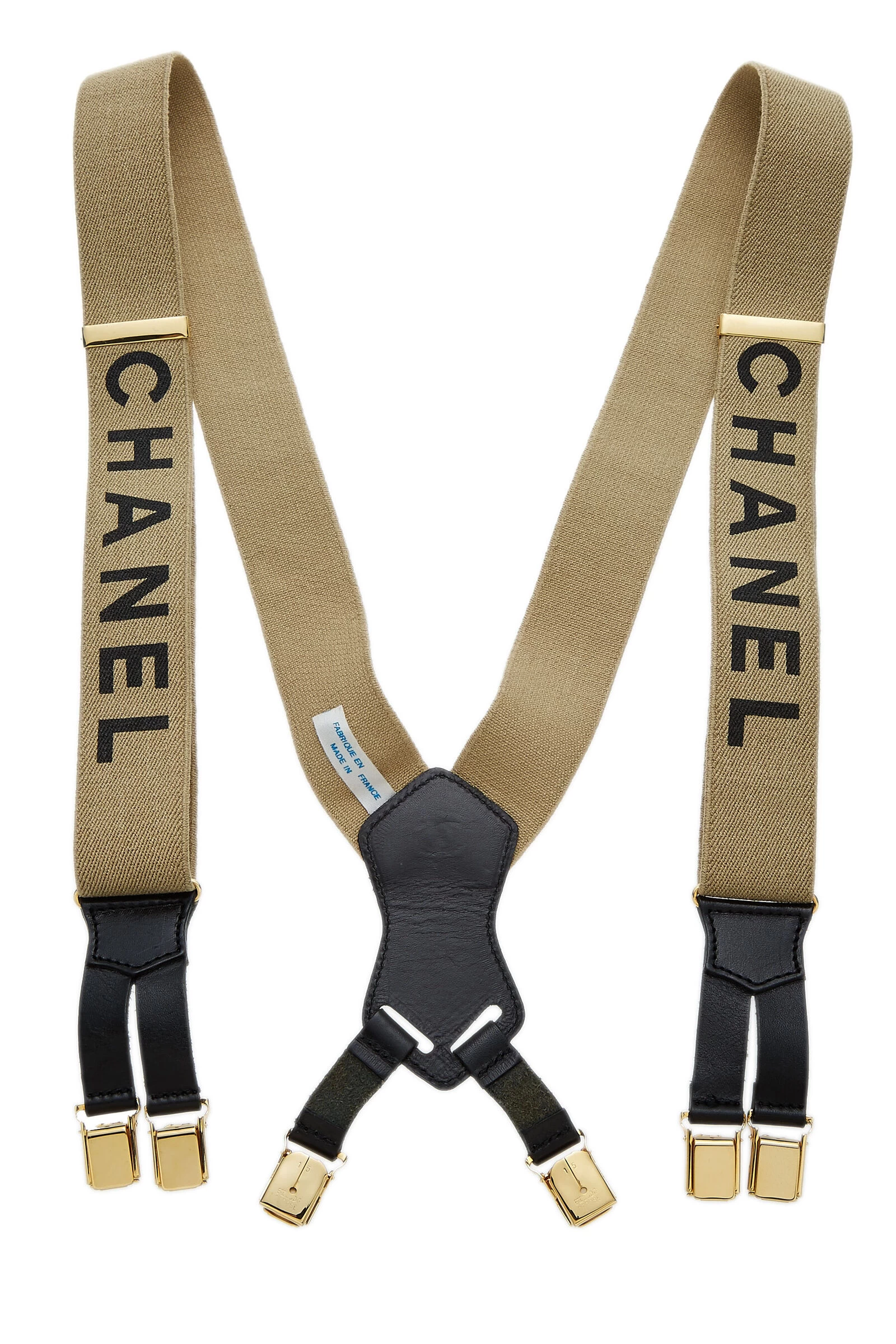 Chanel Beige Elastic Logo Suspenders 1 Chanel Beige Elastic Logo Suspenders