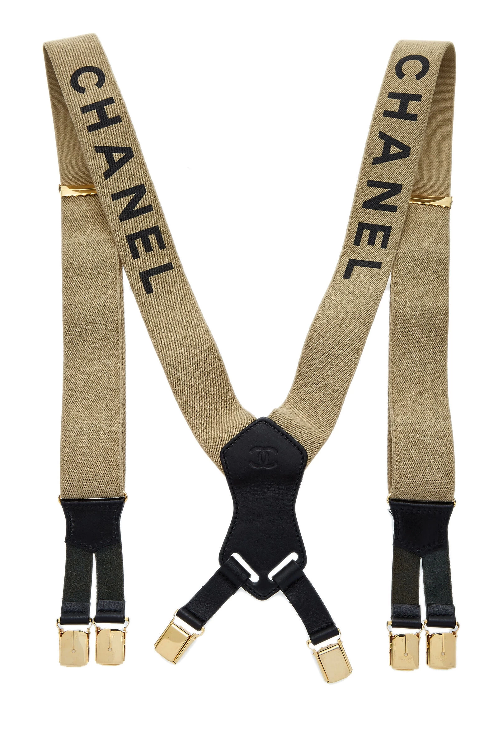 Chanel Beige Elastic Logo Suspenders 2 Chanel Beige Elastic Logo Suspenders - Image 2