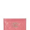 Chanel Pink Quilted Caviar Card Holder