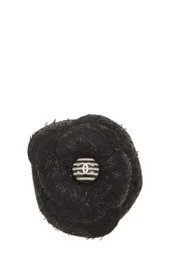 Chanel Black Tweed Camellia Brooch