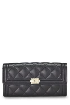Chanel Black Quilted Caviar Boy Flap Wallet