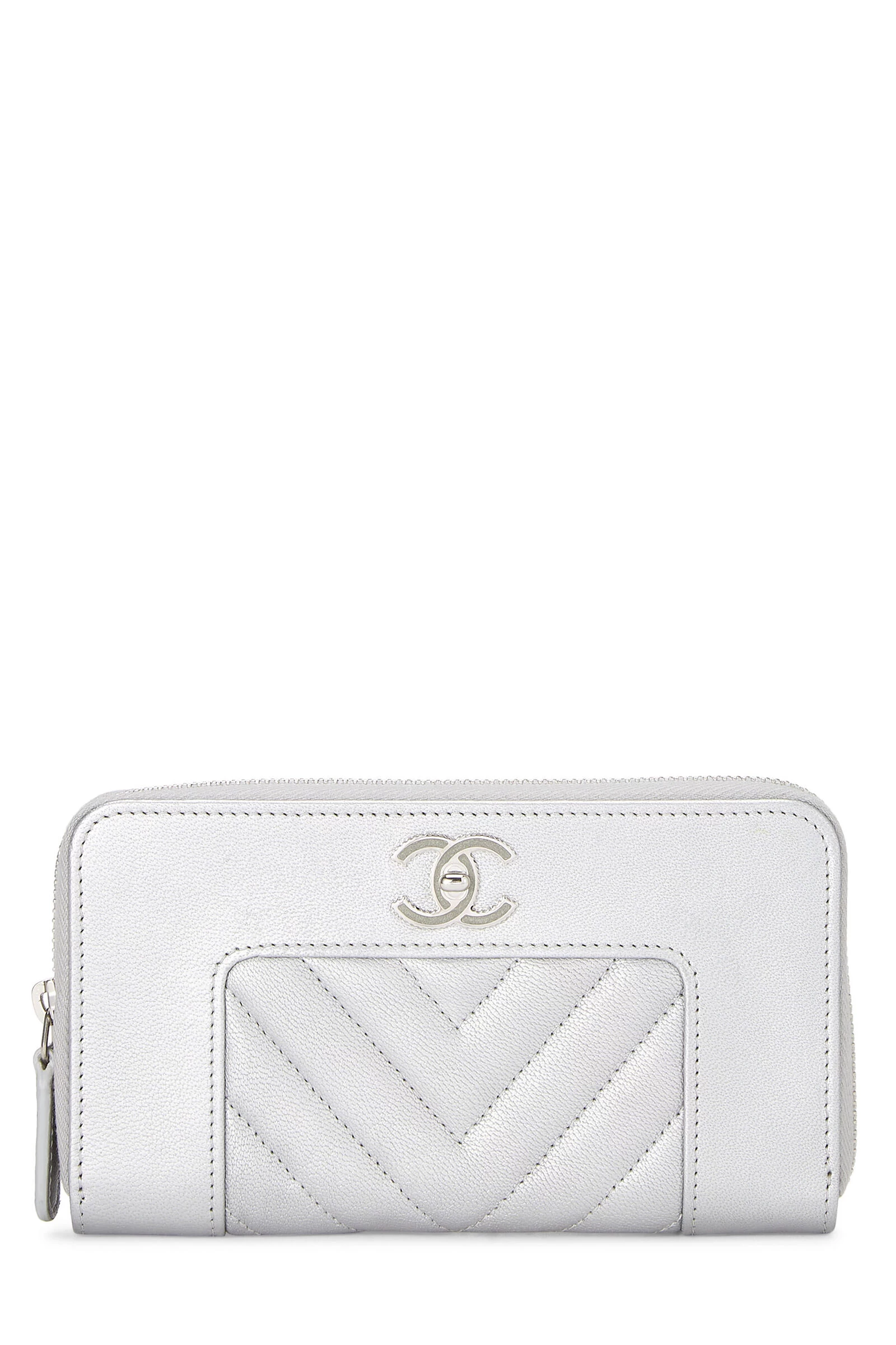 Chanel Silver Lambskin Mademoiselle Vintage Zippy 1 Chanel Silver Lambskin Mademoiselle Vintage Zippy