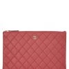 Chanel Pink Quilted Caviar O Case Zip Pouch Large