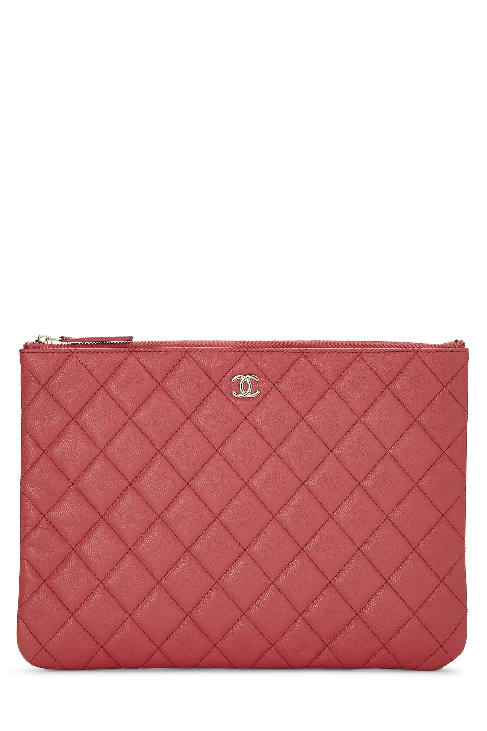 Chanel Pink Quilted Caviar O Case Zip Pouch Large 1 Chanel Pink Quilted Caviar O Case Zip Pouch Large