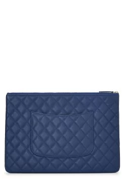 Chanel Blue Quilted Lambskin O Case Zip Pouch Large -Fashion clothing Q6A2FU1IB5000 3
