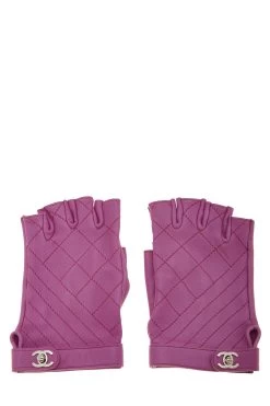 Chanel Purple Quilted Lambskin Fingerless Gloves