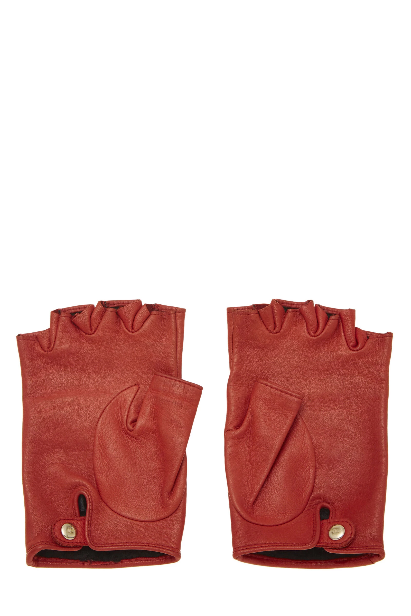 Chanel Red Lambskin & Tweed Fingerless Gloves 2 Chanel Red Lambskin & Tweed Fingerless Gloves - Image 2