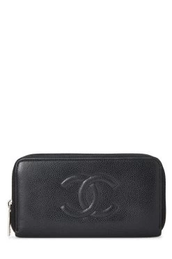 Chanel Black 'CC' Caviar Zip Around Wallet