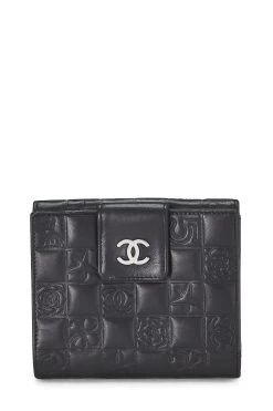 Chanel Black Embossed Icon Charm Compact Wallet
