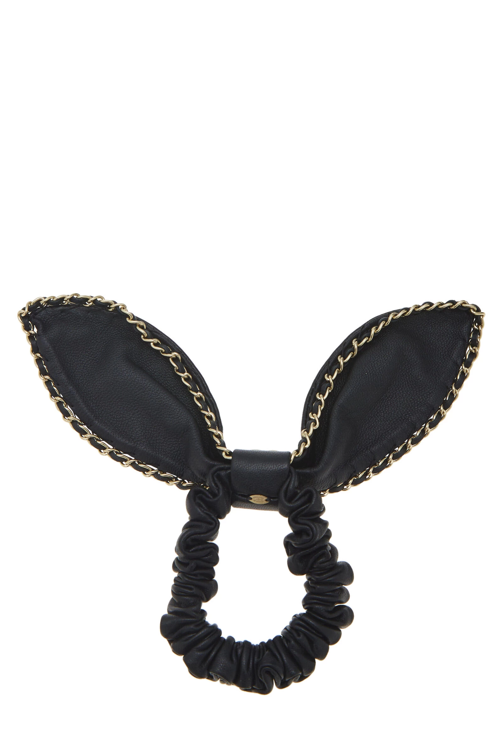 Chanel Black Lambskin & Gold Chain Hair Bow Tie 2 Chanel Black Lambskin & Gold Chain Hair Bow Tie - Image 2