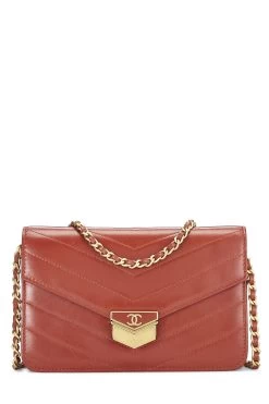 Chanel Orange Chevron Calfskin Medallion Wallet On Chain (WOC)