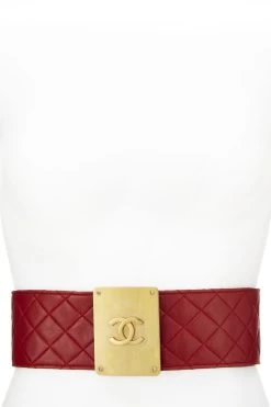Chanel Red Quilted Leather 'CC' Buckle Belt 70