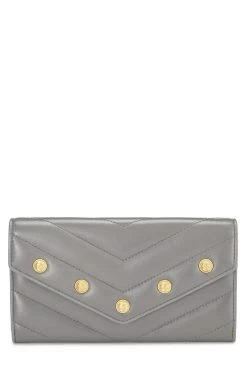 Chanel Grey Lambskin Chevron Stud Wallet