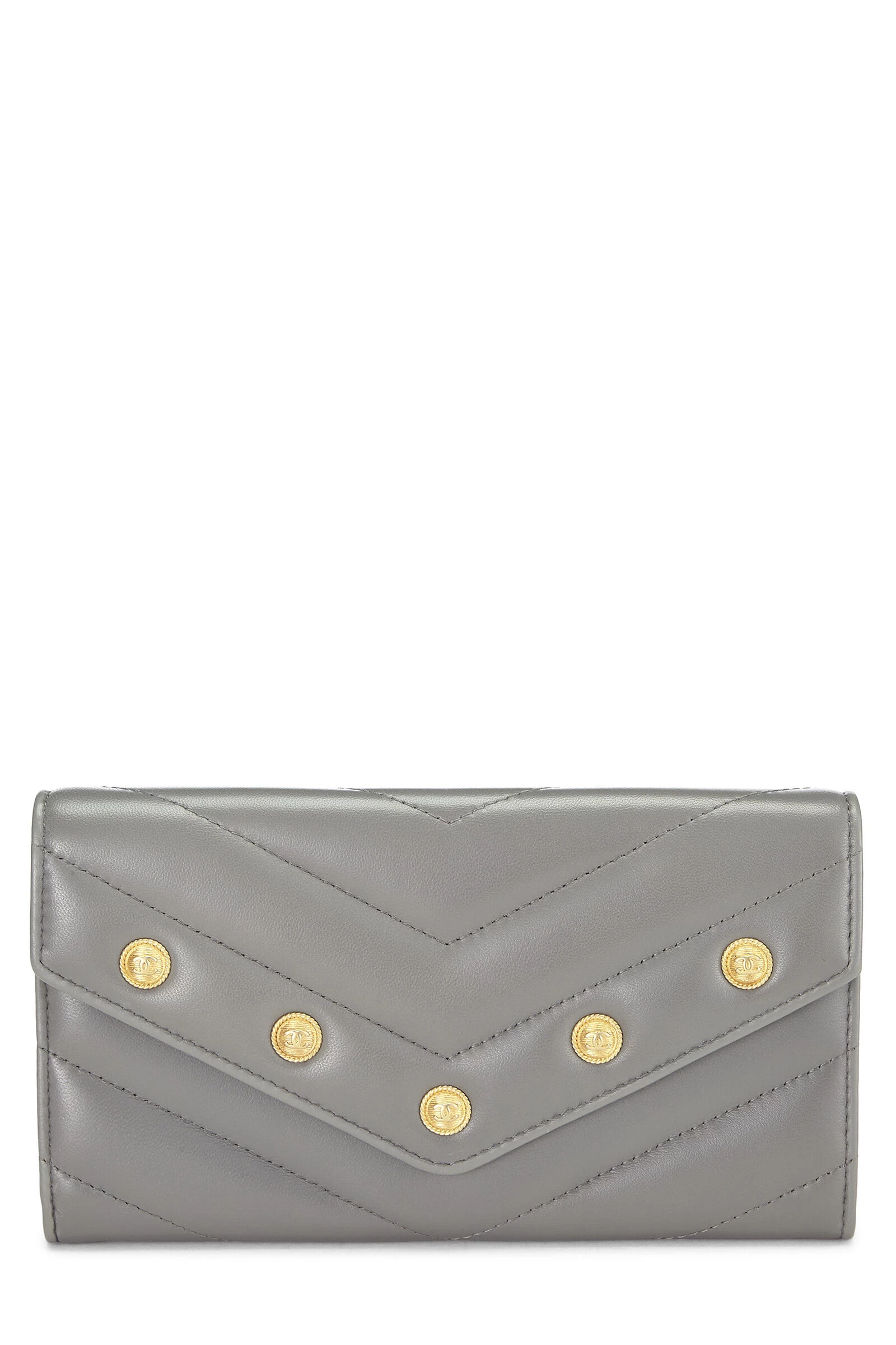 Chanel Grey Lambskin Chevron Stud Wallet 1 Chanel Grey Lambskin Chevron Stud Wallet