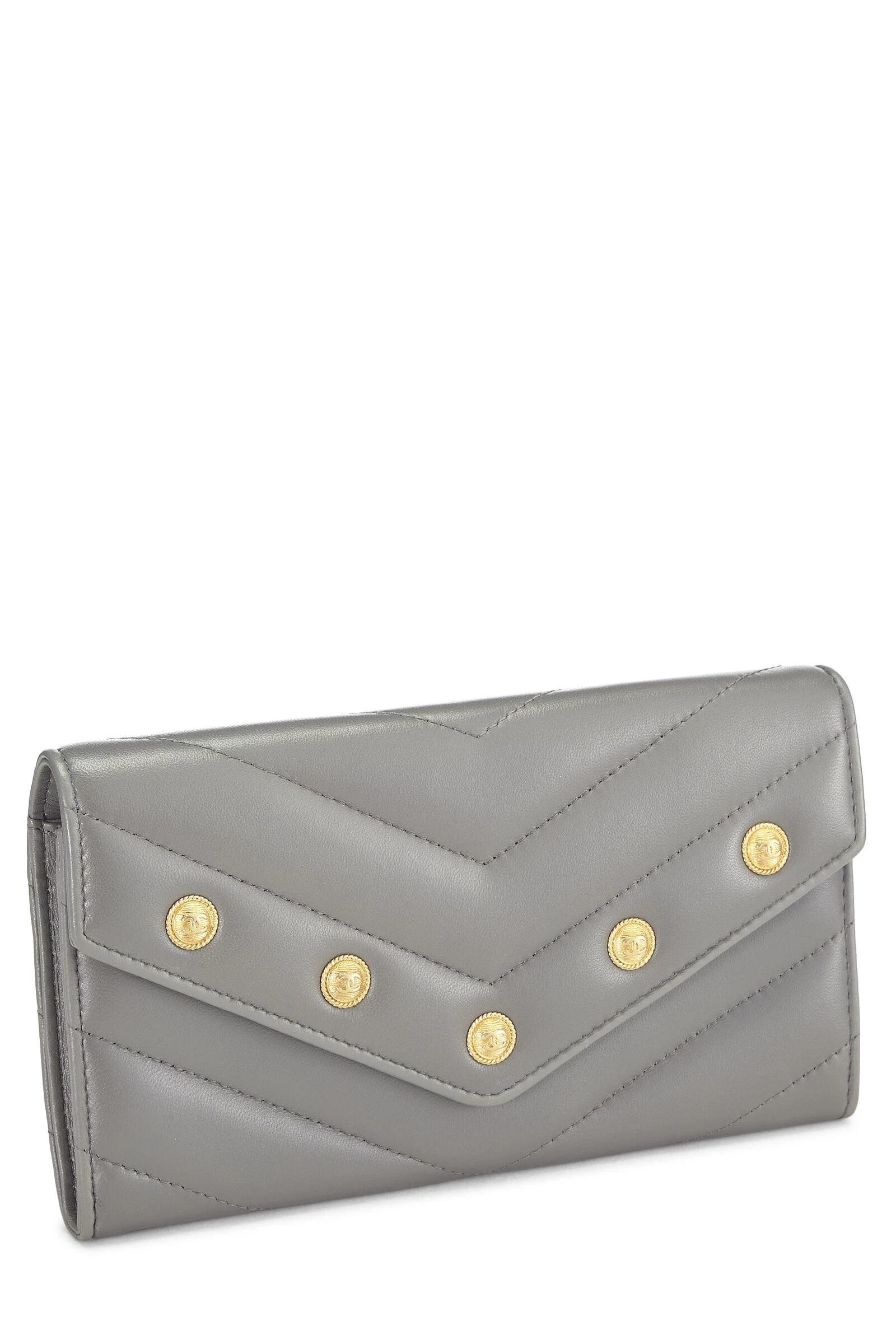 Chanel Grey Lambskin Chevron Stud Wallet 2 Chanel Grey Lambskin Chevron Stud Wallet - Image 2
