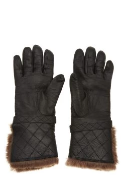 Chanel Black Leather Fur Trimmed Gloves