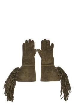 Chanel Green Suede Fringe Gloves
