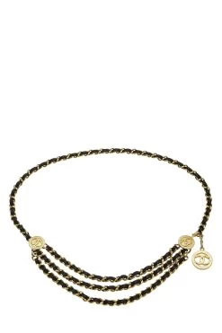Chanel Gold & Black Leather Sunburst 'CC' Chain Belt 3