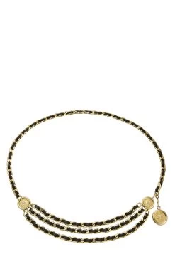 Chanel Gold & Black Leather Medallion Chain Belt 3