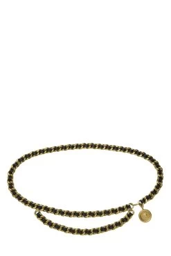 Chanel Gold & Black Leather Chain Belt 2
