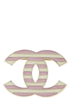 Chanel Pink & White Enamel 'CC' Pin