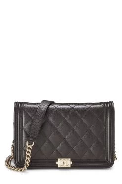 Chanel Brown Quilted Caviar Boy Wallet On Chain (WOC)