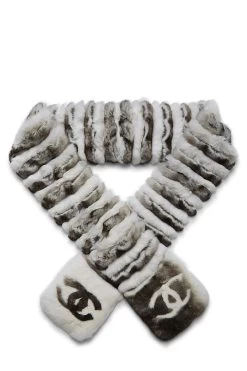 Chanel White & Black 'CC' Fur Muffler