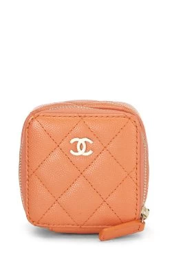 Chanel Orange Caviar Jewelry Case Small