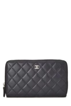 Chanel Black Lambskin Zip Around Wallet