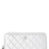 Chanel Silver Quilted Lambskin 19 Zip Around Wallet
