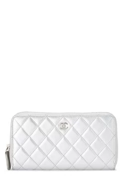 Chanel Silver Quilted Lambskin 19 Zip Around Wallet