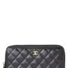Chanel Black Patent Leather Zip Around Wallet