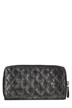 Chanel Metallic Silver & Black Quilted Fabric Zip-Around Wallet -Fashion clothing Q6ADVD4NVH001 3